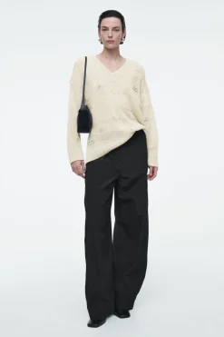 Sale COS DISTRESSED STRIPED KNITTED LINEN-BLEND SWEATER LIGHT BEIGE