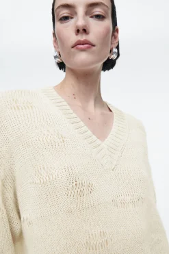 Sale COS DISTRESSED STRIPED KNITTED LINEN-BLEND SWEATER LIGHT BEIGE