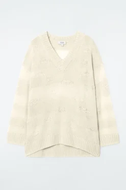 Sale COS DISTRESSED STRIPED KNITTED LINEN-BLEND SWEATER LIGHT BEIGE
