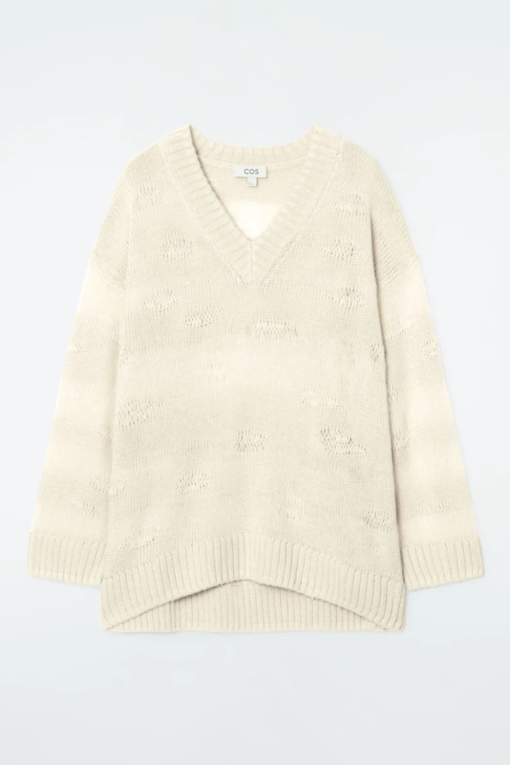 Sale COS DISTRESSED STRIPED KNITTED LINEN-BLEND SWEATER LIGHT BEIGE