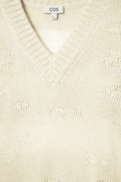 Sale COS DISTRESSED STRIPED KNITTED LINEN-BLEND SWEATER LIGHT BEIGE