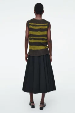 COS DISTRESSED STRIPED LINEN-BLEND KNITTED TANK GREEN / STRIPED