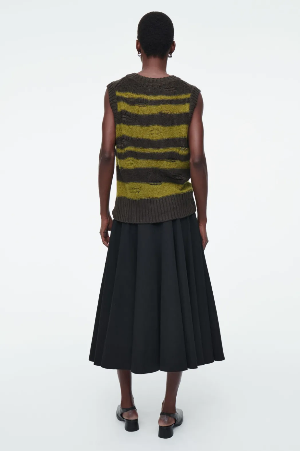 COS DISTRESSED STRIPED LINEN-BLEND KNITTED TANK GREEN / STRIPED