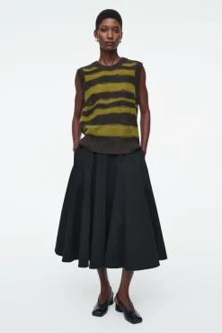 COS DISTRESSED STRIPED LINEN-BLEND KNITTED TANK GREEN / STRIPED