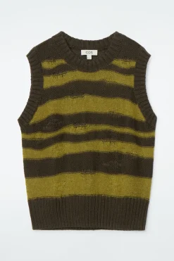 COS DISTRESSED STRIPED LINEN-BLEND KNITTED TANK GREEN / STRIPED