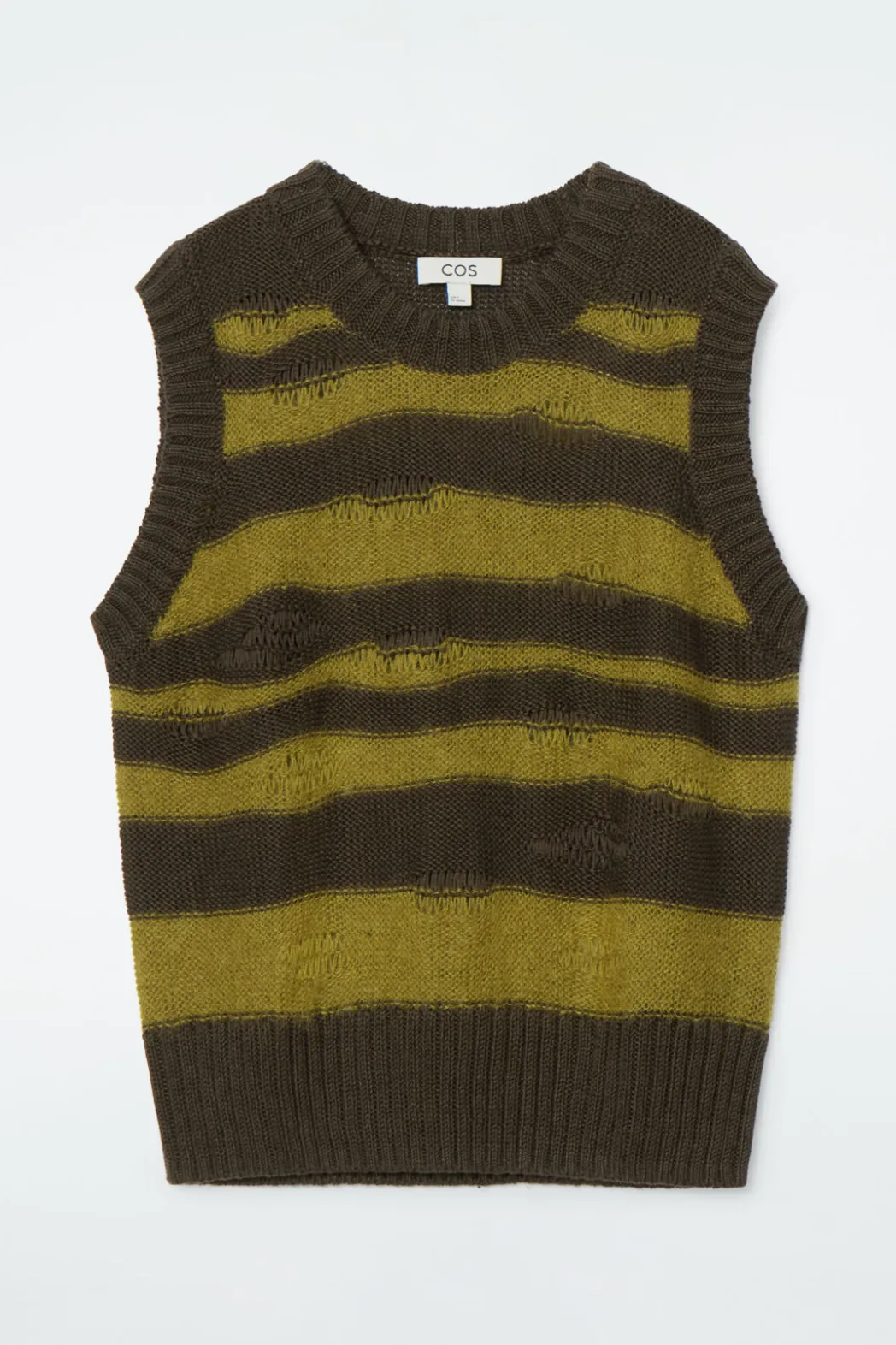 COS DISTRESSED STRIPED LINEN-BLEND KNITTED TANK GREEN / STRIPED