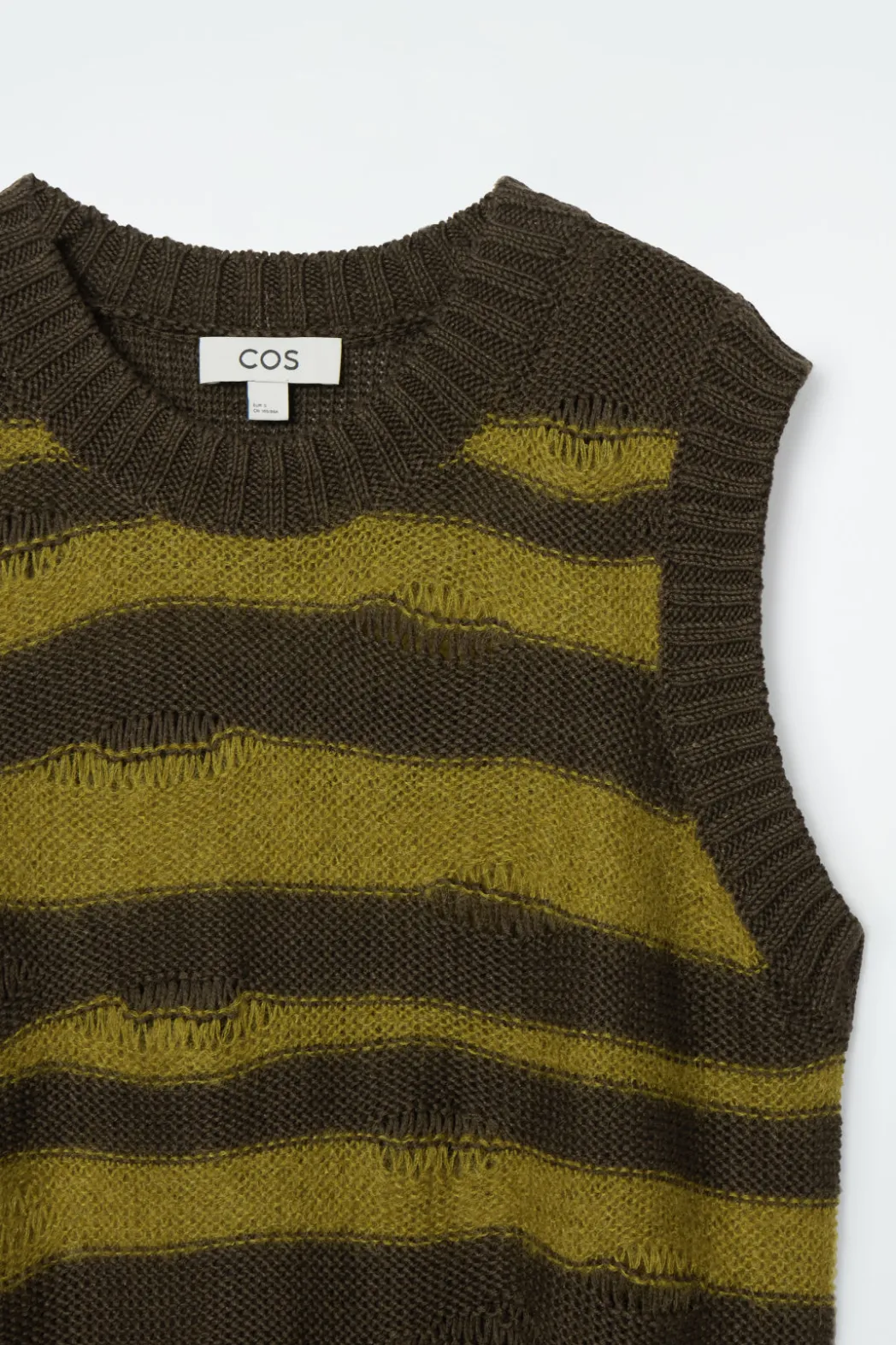 COS DISTRESSED STRIPED LINEN-BLEND KNITTED TANK GREEN / STRIPED