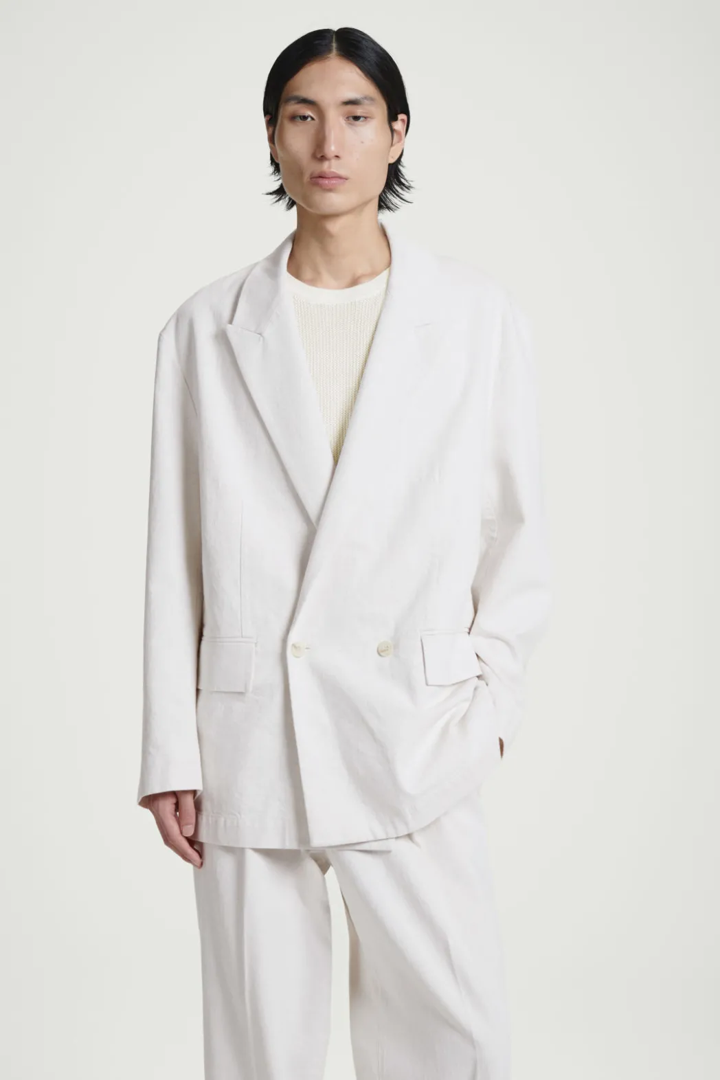 Clearance COS DOUBLE-BREASTED DENIM BLAZER - RELAXED WHITE