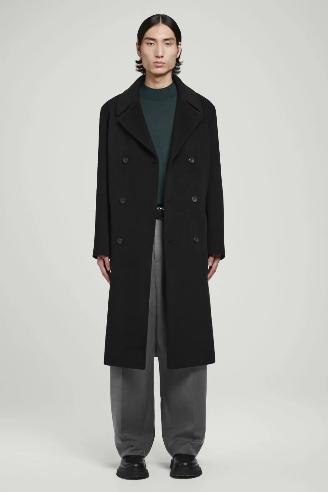 Hot COS DOUBLE-BREASTED WOOL OVERCOAT BLACK