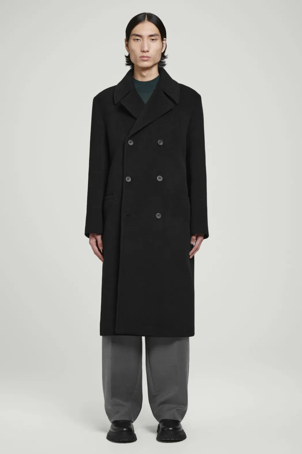 Hot COS DOUBLE-BREASTED WOOL OVERCOAT BLACK