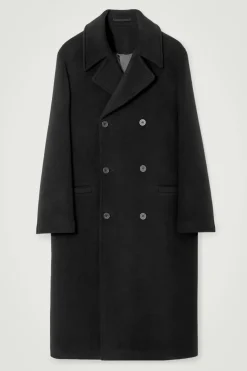 Hot COS DOUBLE-BREASTED WOOL OVERCOAT BLACK