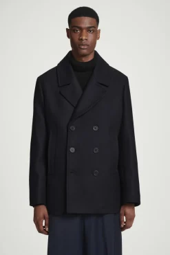 New COS DOUBLE-BREASTED WOOL PEA COAT NAVY