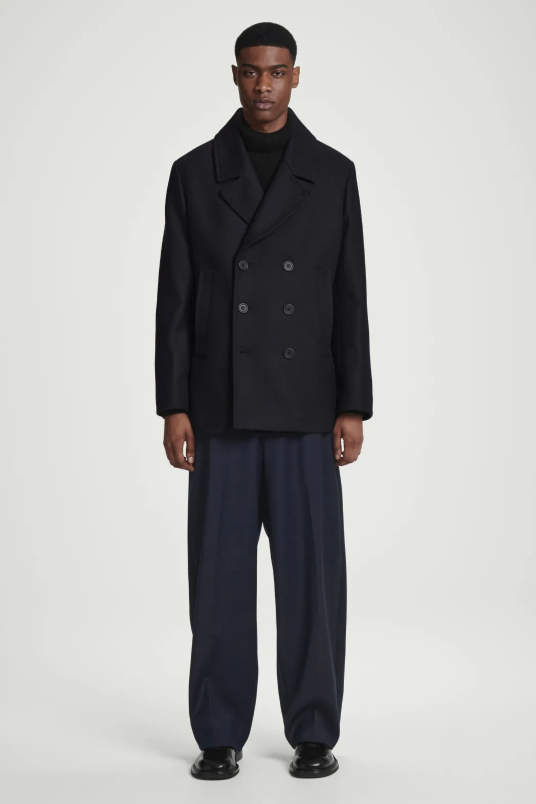 New COS DOUBLE-BREASTED WOOL PEA COAT NAVY