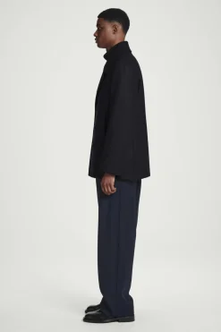 New COS DOUBLE-BREASTED WOOL PEA COAT NAVY