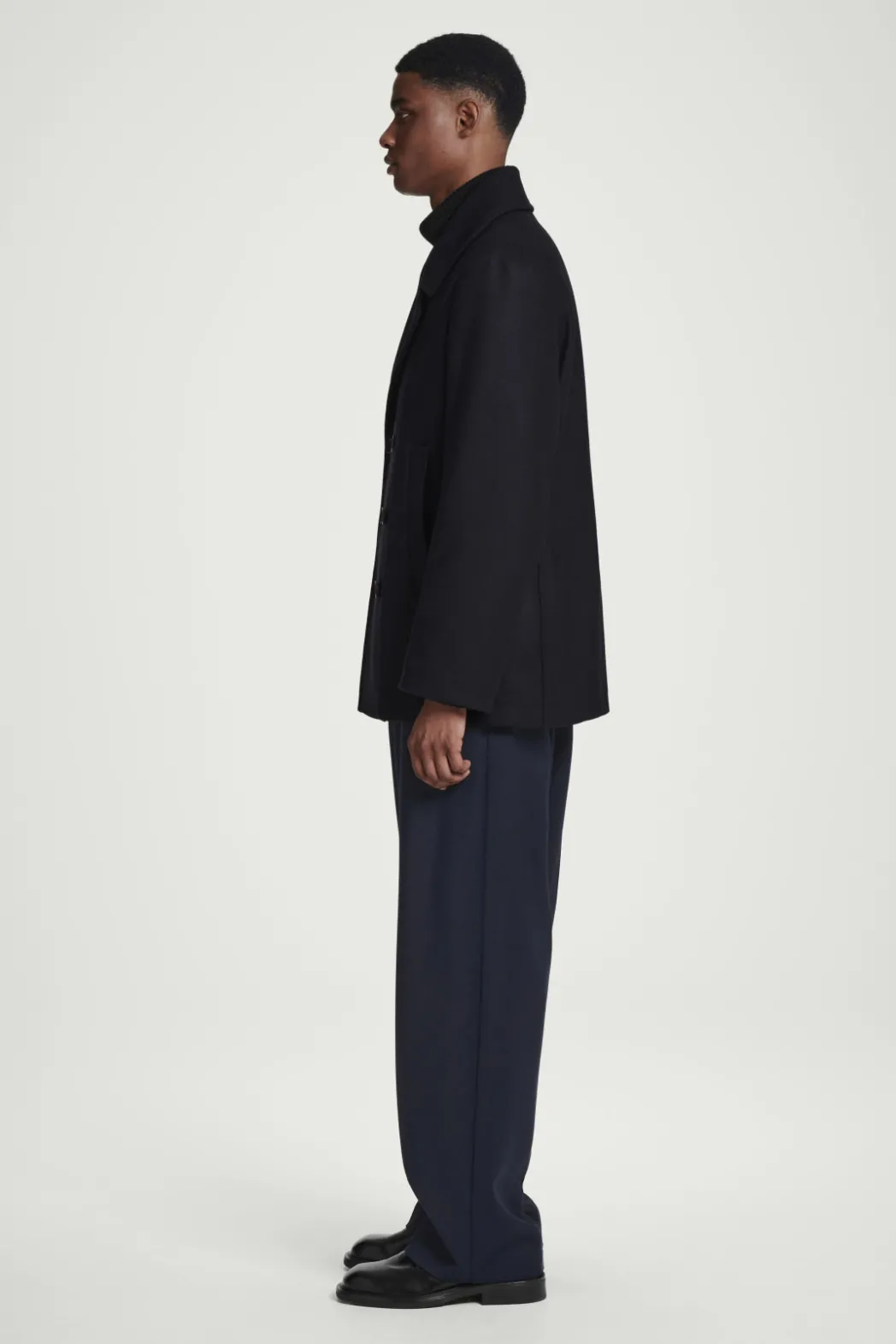 New COS DOUBLE-BREASTED WOOL PEA COAT NAVY