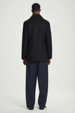New COS DOUBLE-BREASTED WOOL PEA COAT NAVY