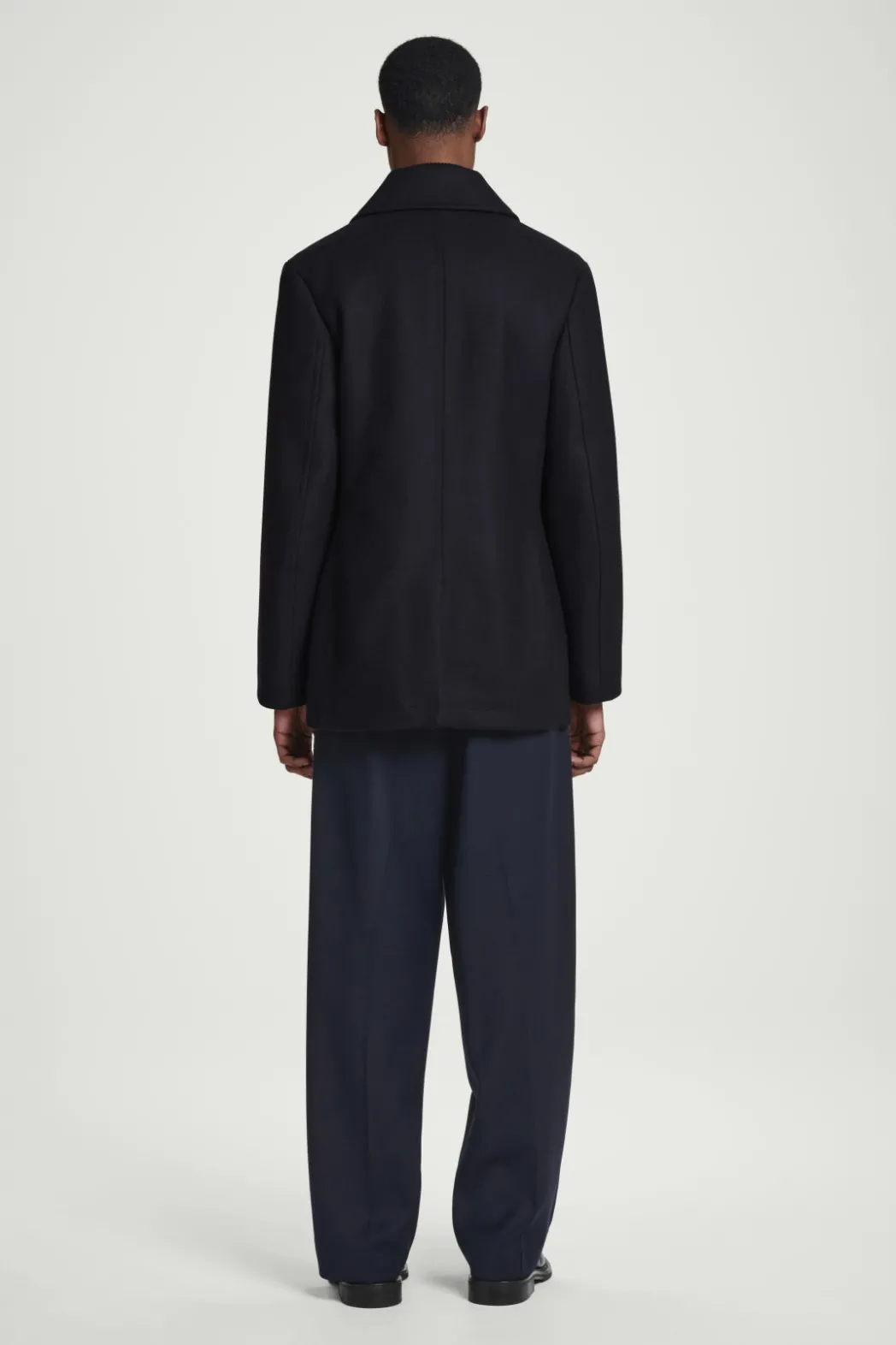 New COS DOUBLE-BREASTED WOOL PEA COAT NAVY