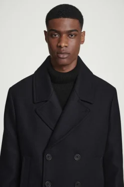 New COS DOUBLE-BREASTED WOOL PEA COAT NAVY