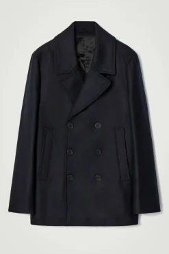New COS DOUBLE-BREASTED WOOL PEA COAT NAVY