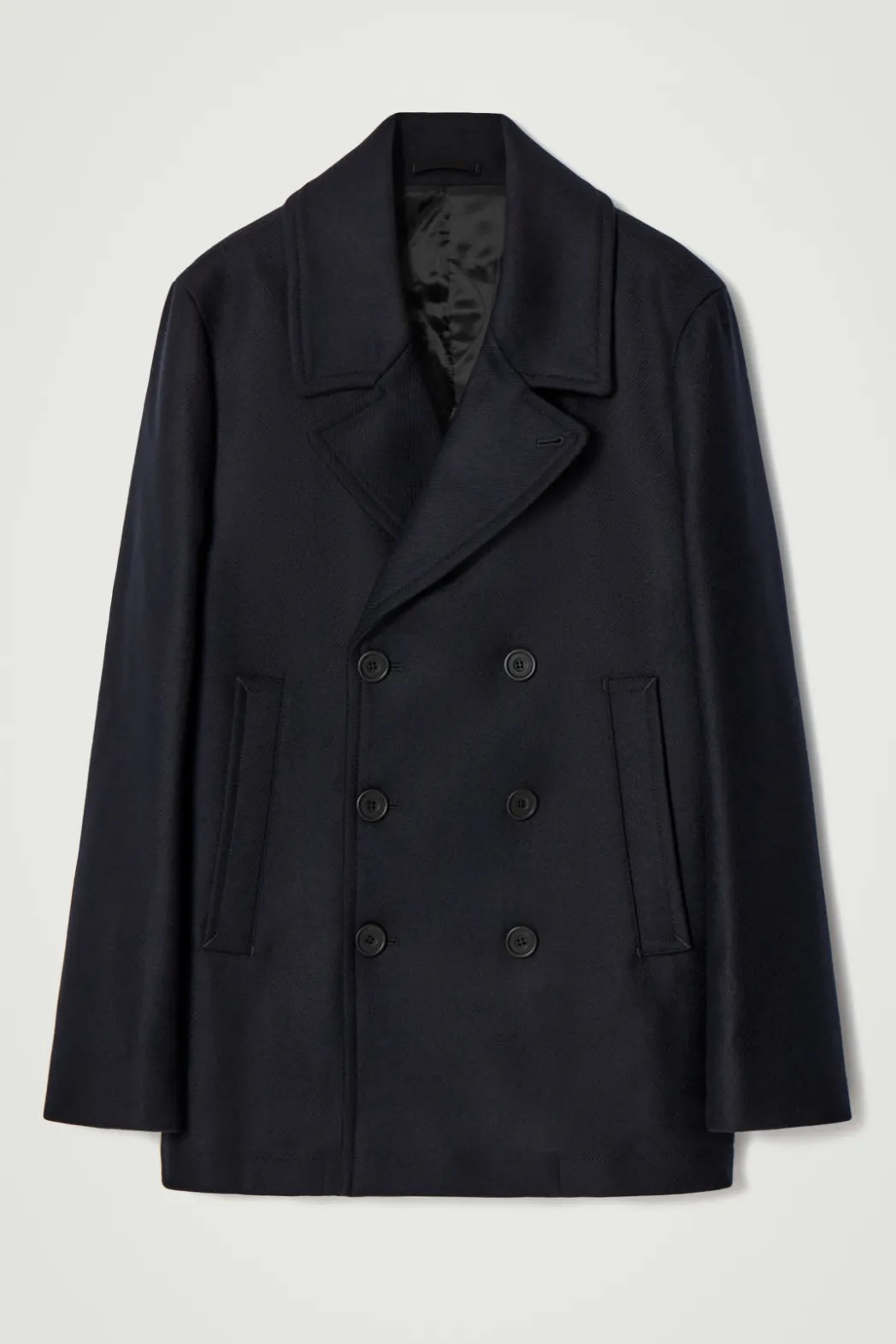 New COS DOUBLE-BREASTED WOOL PEA COAT NAVY
