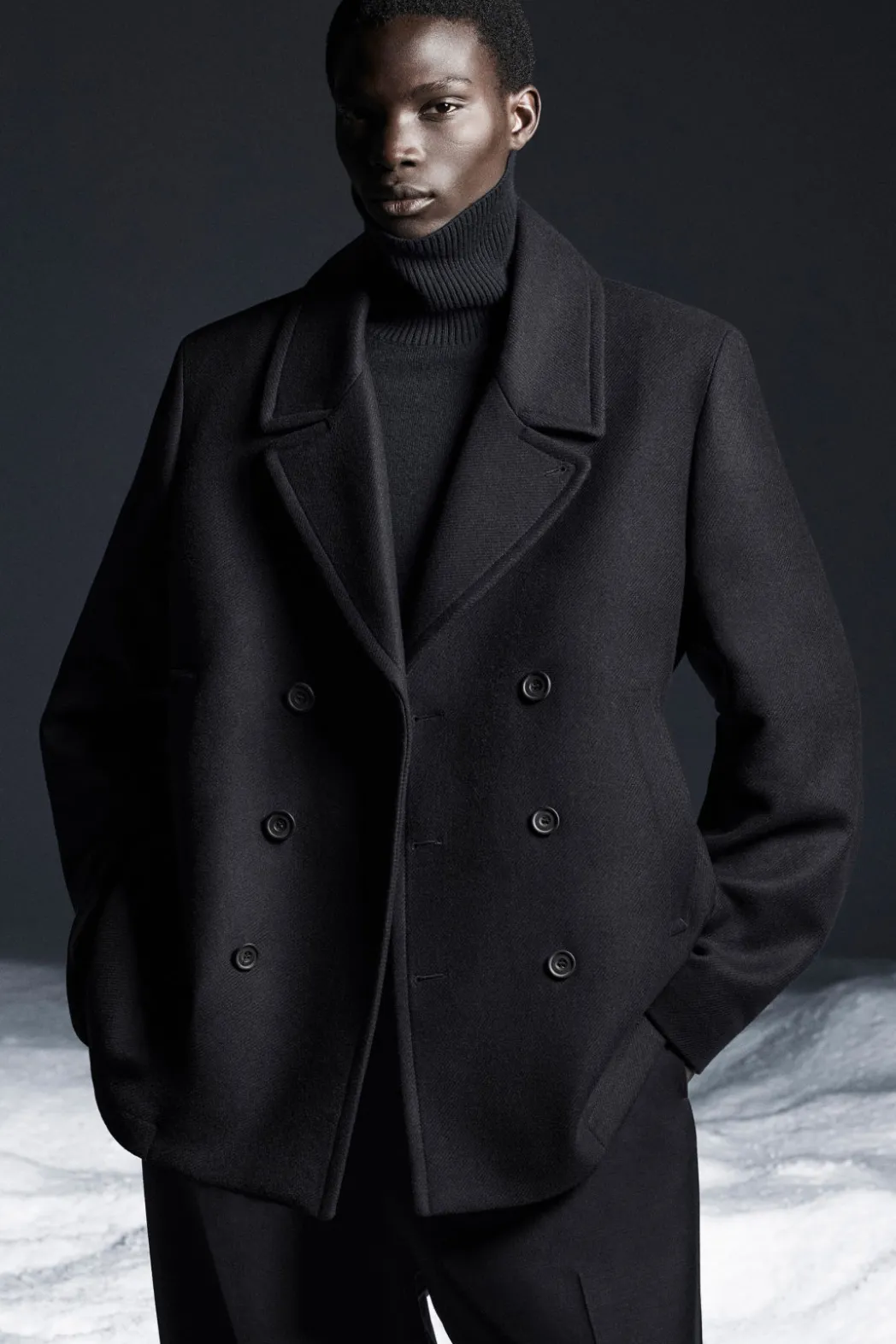 New COS DOUBLE-BREASTED WOOL PEA COAT NAVY