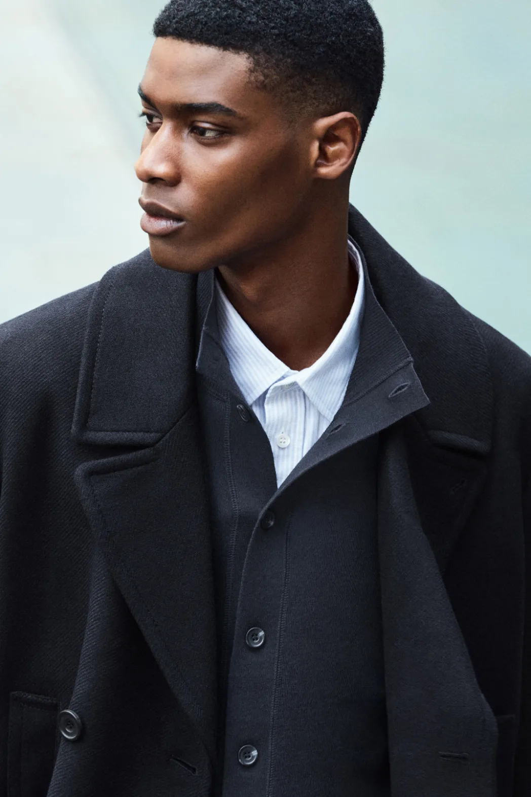 New COS DOUBLE-BREASTED WOOL PEA COAT NAVY