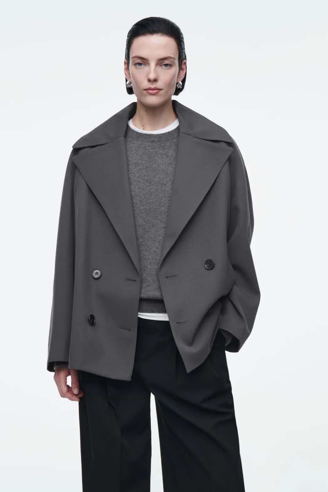 Hot COS DOUBLE-BREASTED WOOL-BLEND JACKET CHARCOAL
