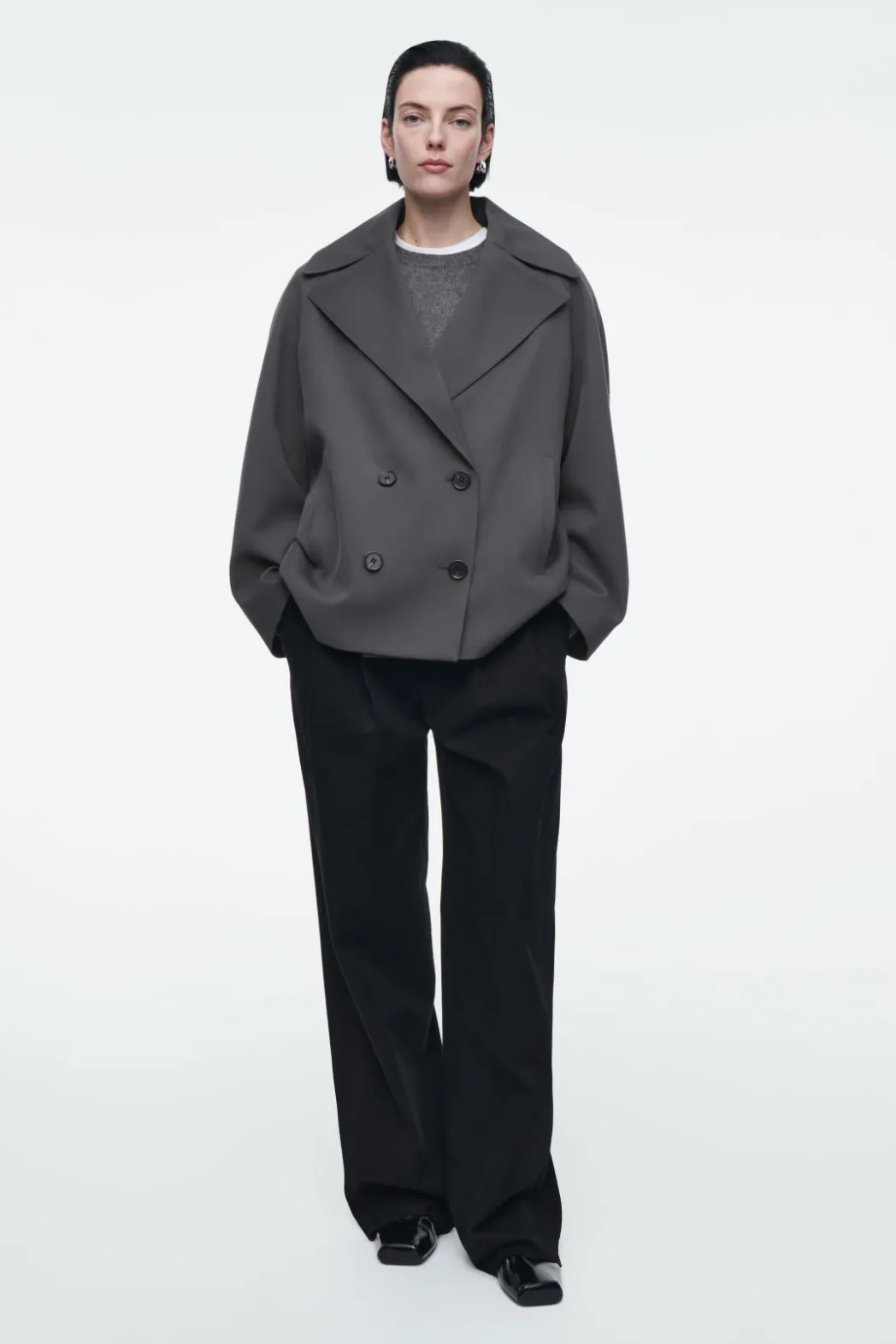 Hot COS DOUBLE-BREASTED WOOL-BLEND JACKET CHARCOAL