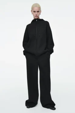 New COS DOUBLE-FACED KNITTED ZIP-UP HOODIE BLACK