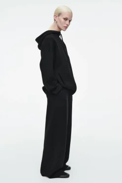 New COS DOUBLE-FACED KNITTED ZIP-UP HOODIE BLACK