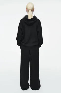 New COS DOUBLE-FACED KNITTED ZIP-UP HOODIE BLACK
