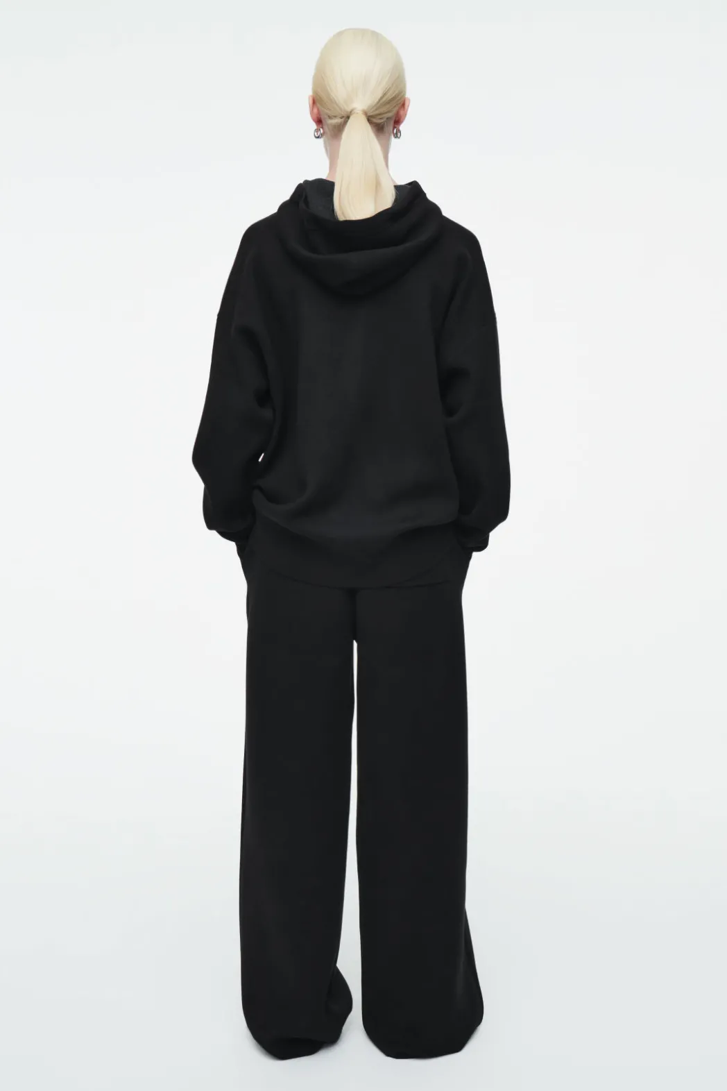 New COS DOUBLE-FACED KNITTED ZIP-UP HOODIE BLACK