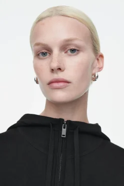 New COS DOUBLE-FACED KNITTED ZIP-UP HOODIE BLACK