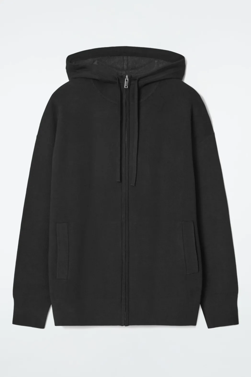 New COS DOUBLE-FACED KNITTED ZIP-UP HOODIE BLACK