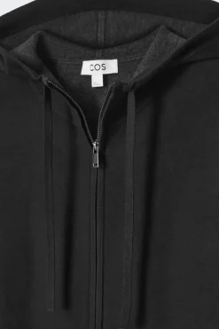 New COS DOUBLE-FACED KNITTED ZIP-UP HOODIE BLACK