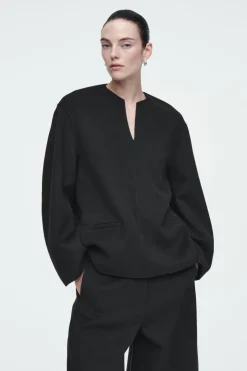 Sale COS DOUBLE-FACED WOOL BLOUSE BLACK