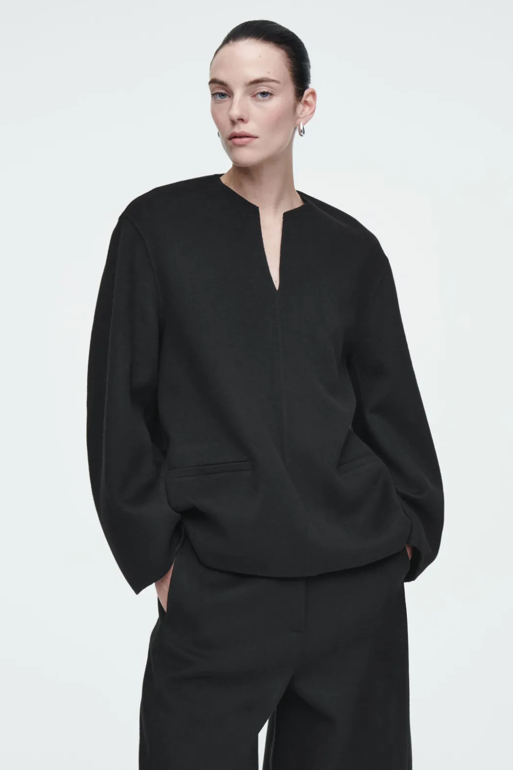 Sale COS DOUBLE-FACED WOOL BLOUSE BLACK