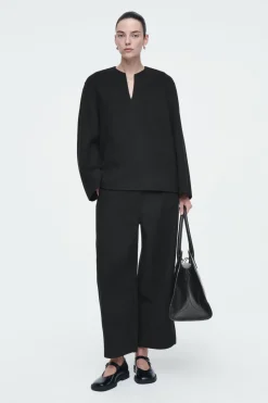Sale COS DOUBLE-FACED WOOL BLOUSE BLACK