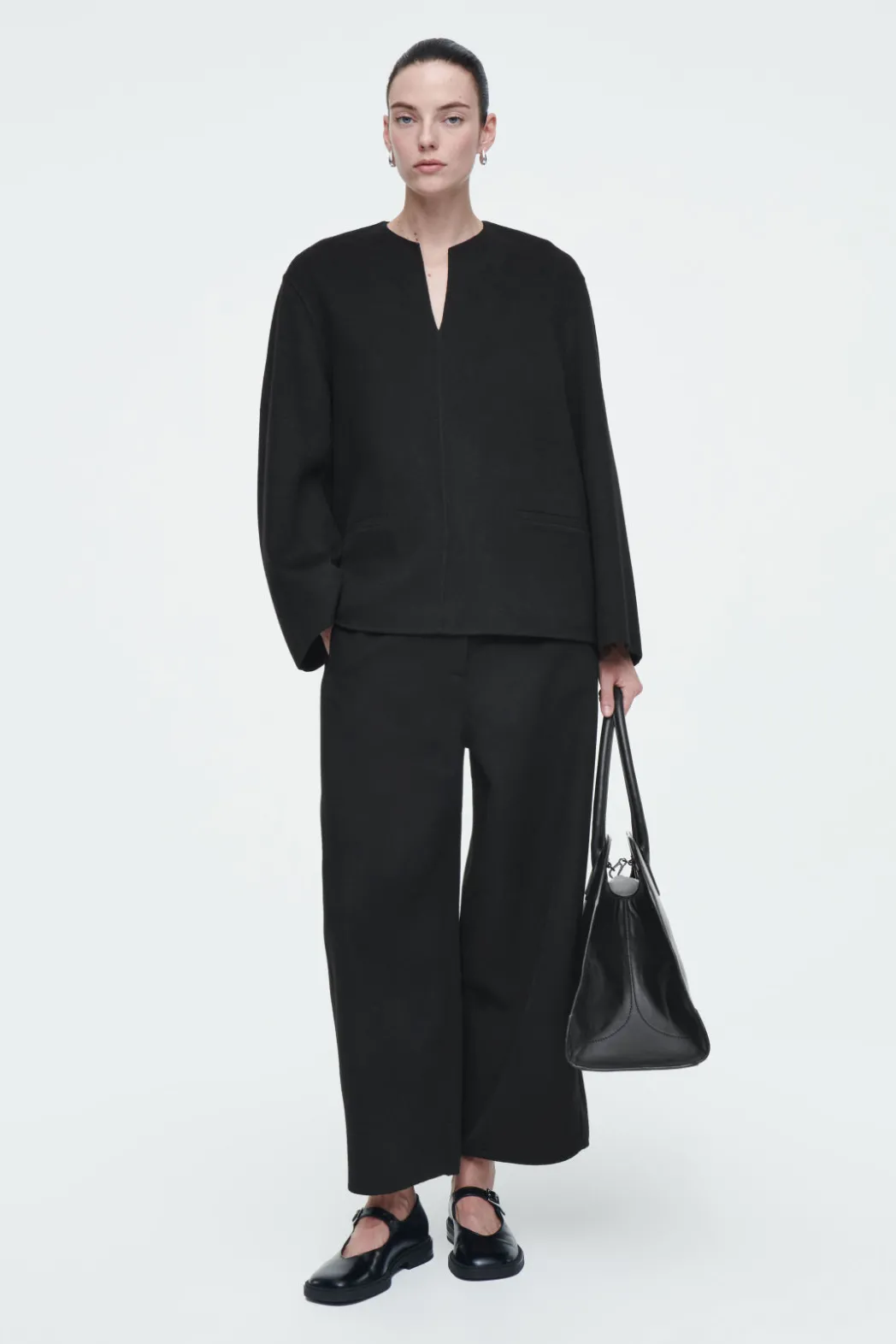 Sale COS DOUBLE-FACED WOOL BLOUSE BLACK