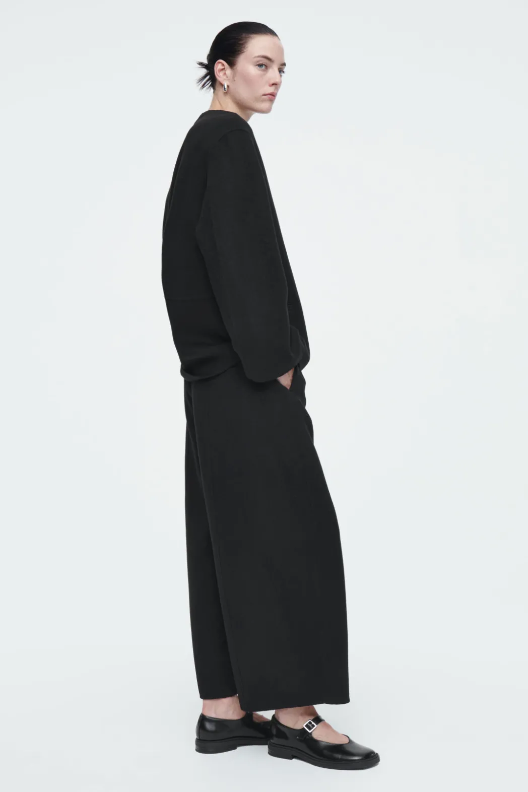 Sale COS DOUBLE-FACED WOOL BLOUSE BLACK