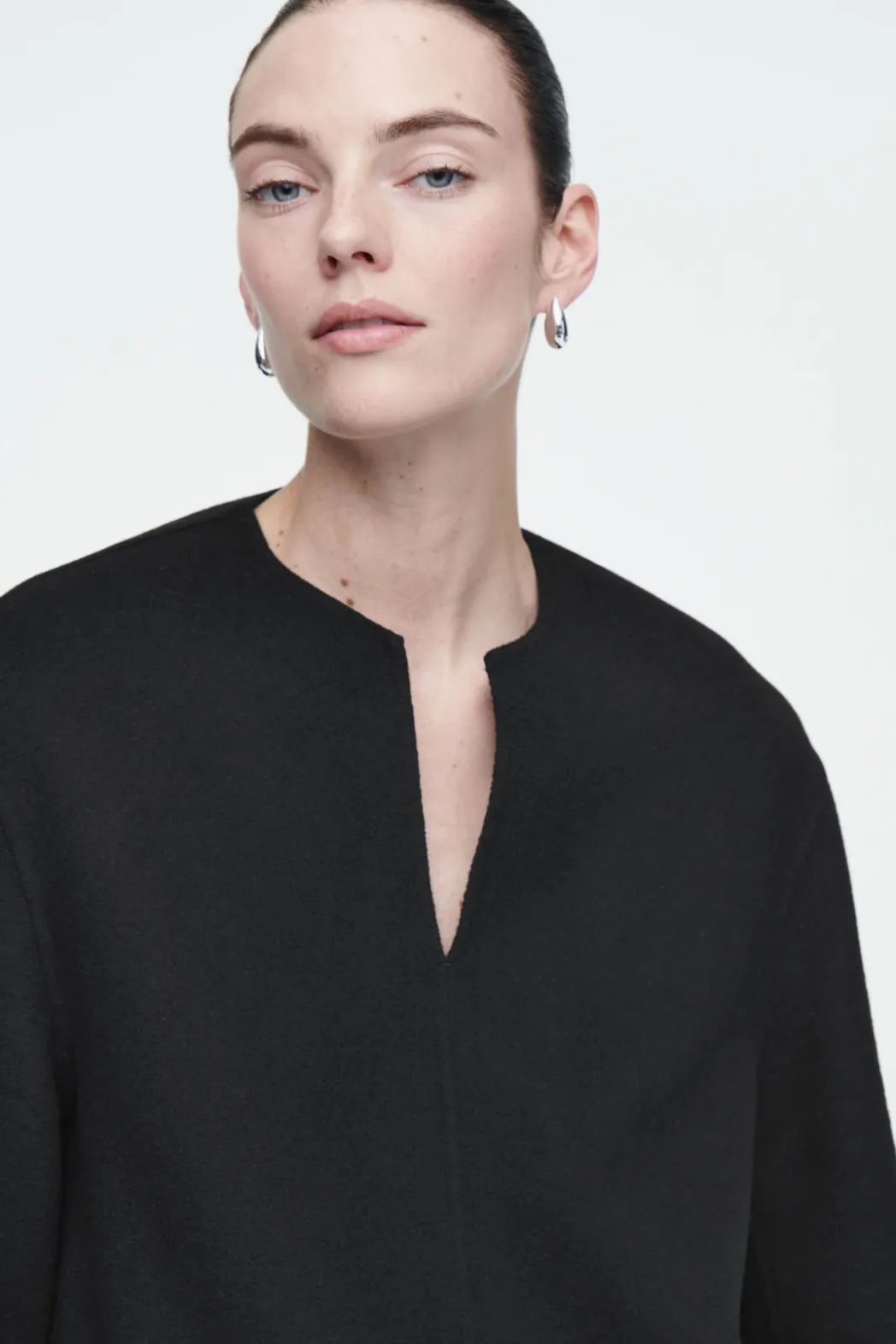 Sale COS DOUBLE-FACED WOOL BLOUSE BLACK