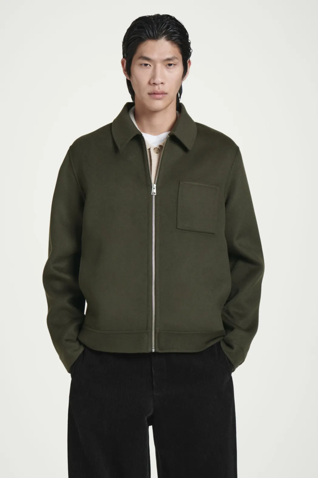 Outlet COS DOUBLE-FACED WOOL HARRINGTON JACKET KHAKI