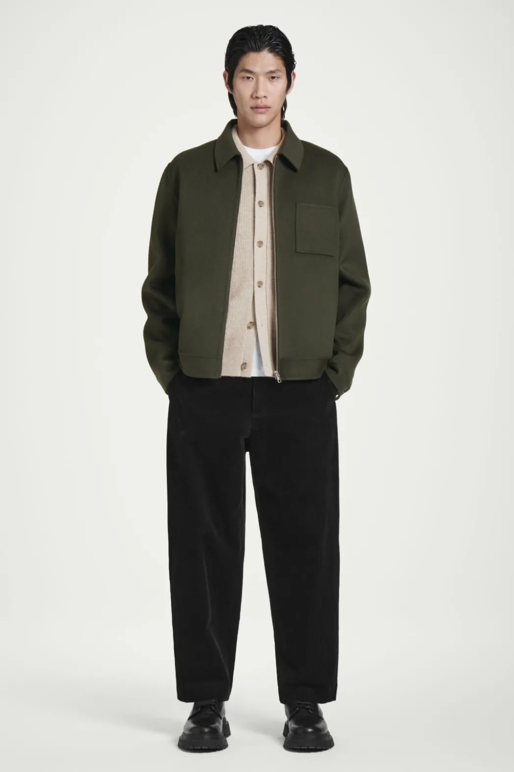 Outlet COS DOUBLE-FACED WOOL HARRINGTON JACKET KHAKI
