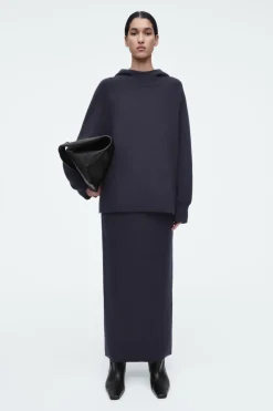 Clearance COS DOUBLE-FACED WOOL MAXI SKIRT NAVY