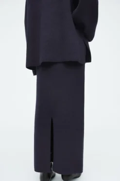 Clearance COS DOUBLE-FACED WOOL MAXI SKIRT NAVY