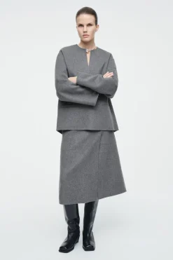 Sale COS DOUBLE-FACED WOOL MIDI SKIRT GRAY