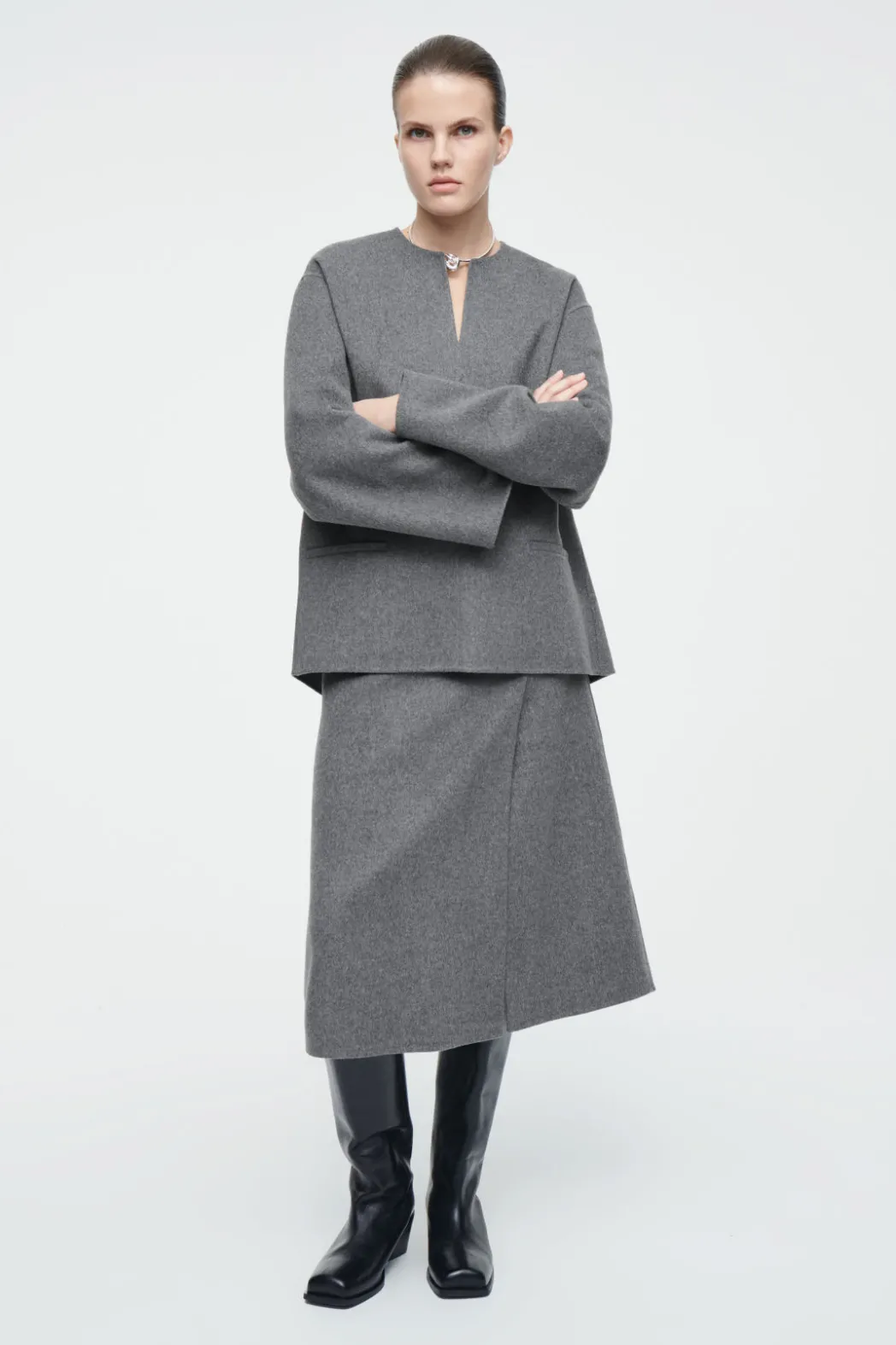 Sale COS DOUBLE-FACED WOOL MIDI SKIRT GRAY