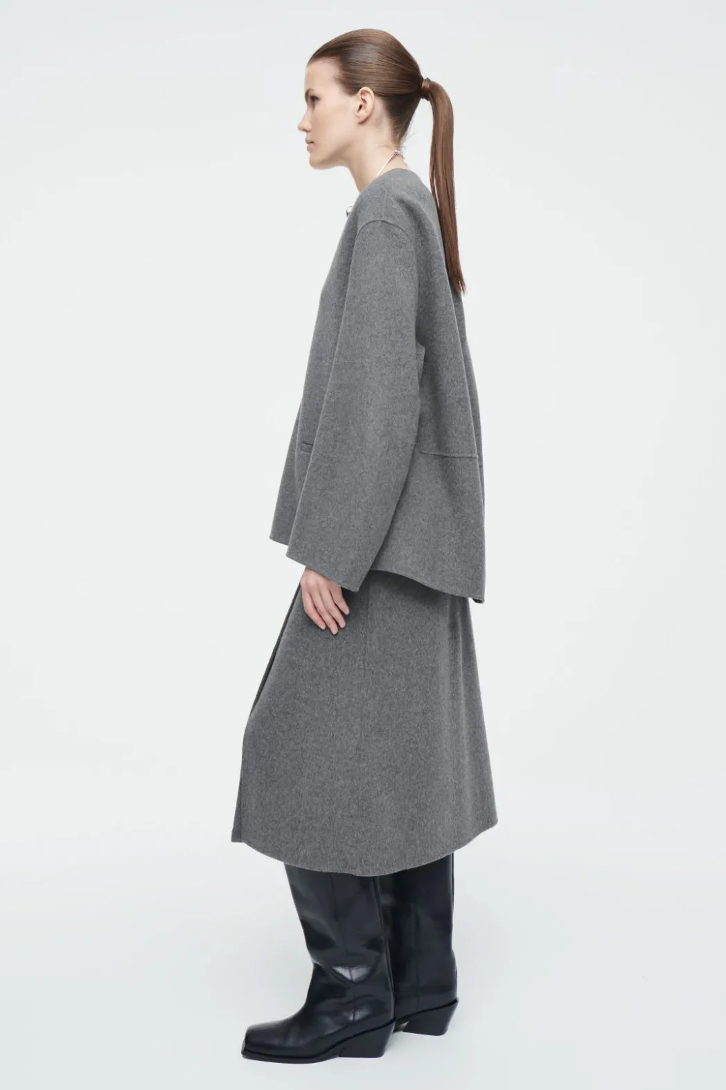 Sale COS DOUBLE-FACED WOOL MIDI SKIRT GRAY