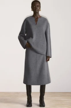 Sale COS DOUBLE-FACED WOOL MIDI SKIRT GRAY