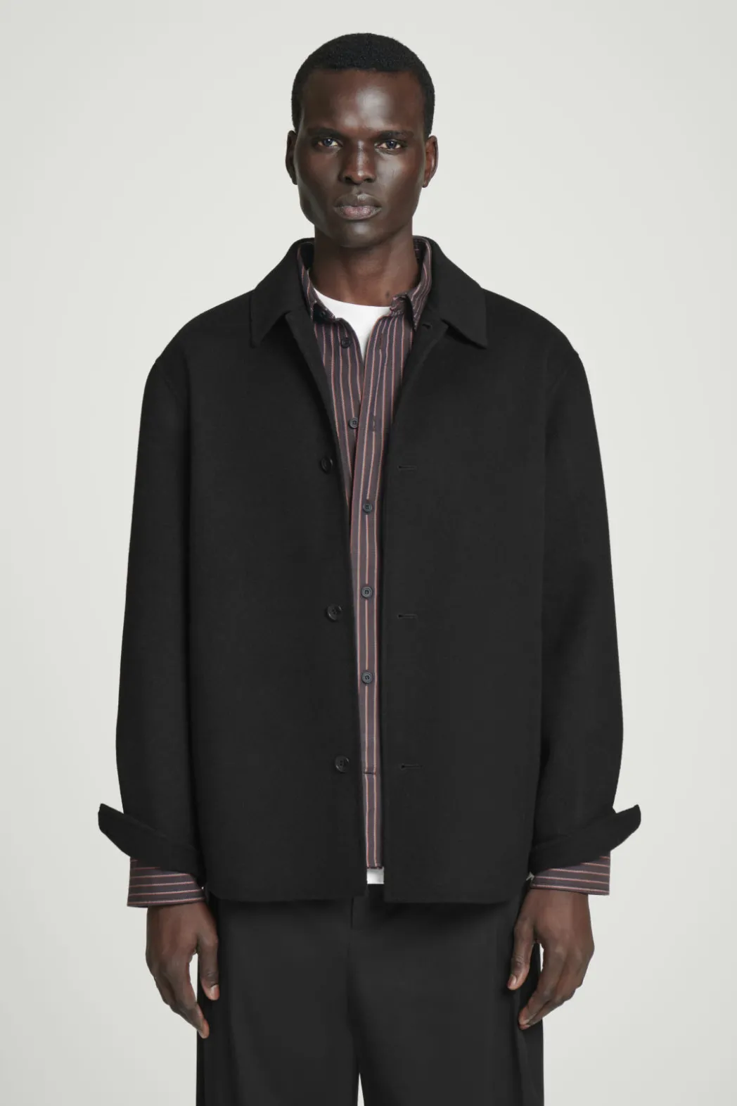 New COS DOUBLE-FACED WOOL OVERSHIRT BLACK
